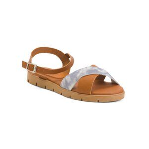 HELENE ROUGE Spain Leather Cross Band Comfort Sandals With Ankle Strap
